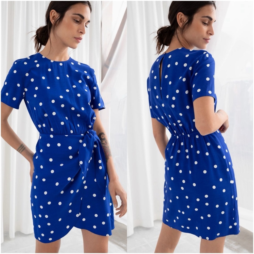 & Other Stories Royal Blue Polka Dot Mini Dress